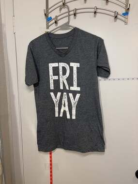 P1: Fri-Yay Graphic V-Neck T-Shirt Heather Gray small teacher